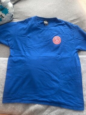 EUC Boys Santa Cruz Skateboards Bright Blue Tee with Red Logo size XL